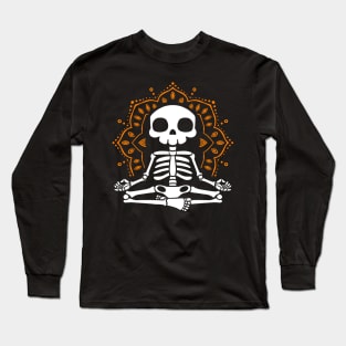 Meditating Skeleton Lotus Mandala Yoga Lover Gift Long Sleeve T-Shirt